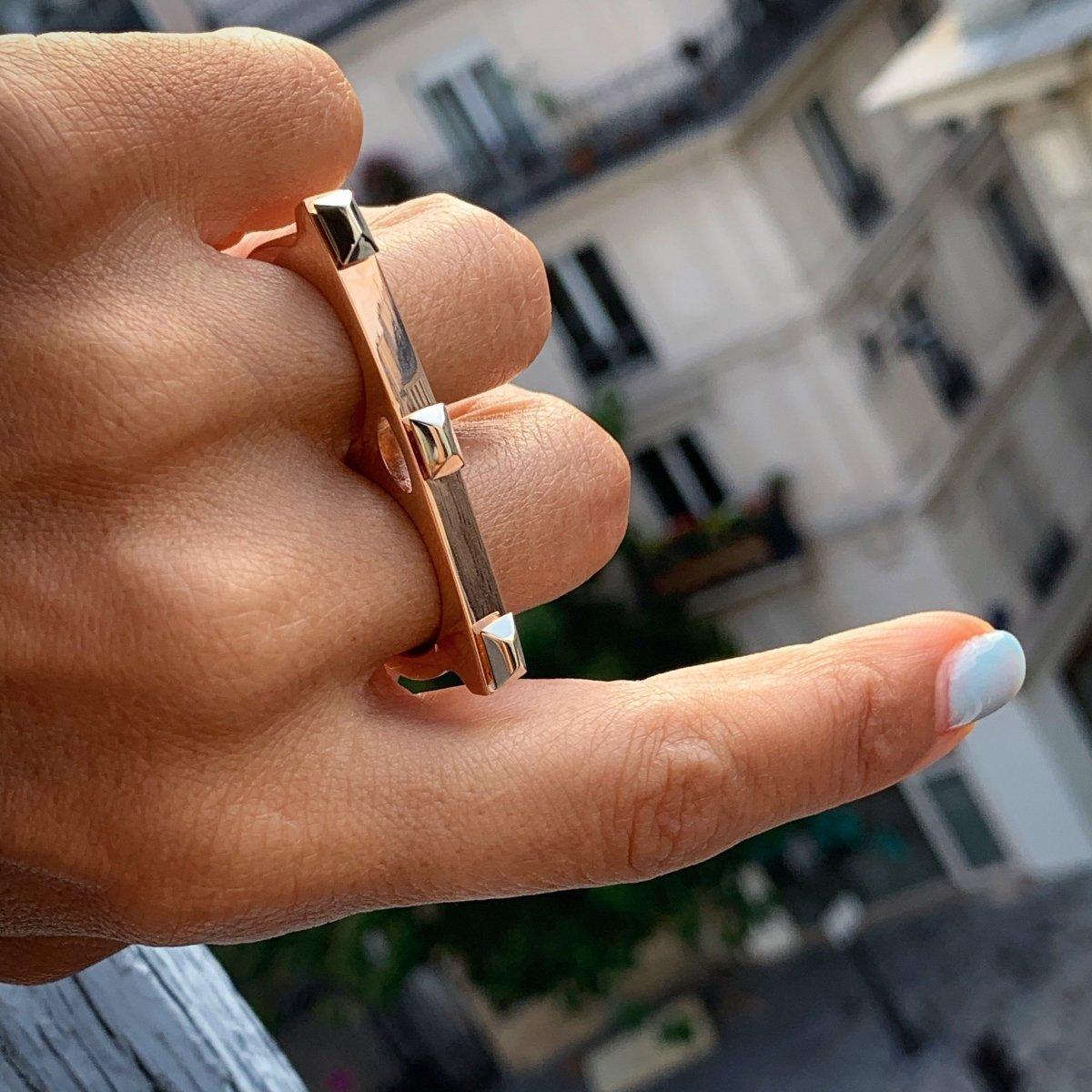 Rose Gold Sparks Fly Double Finger Matchstick Ring - Nataly Aponte