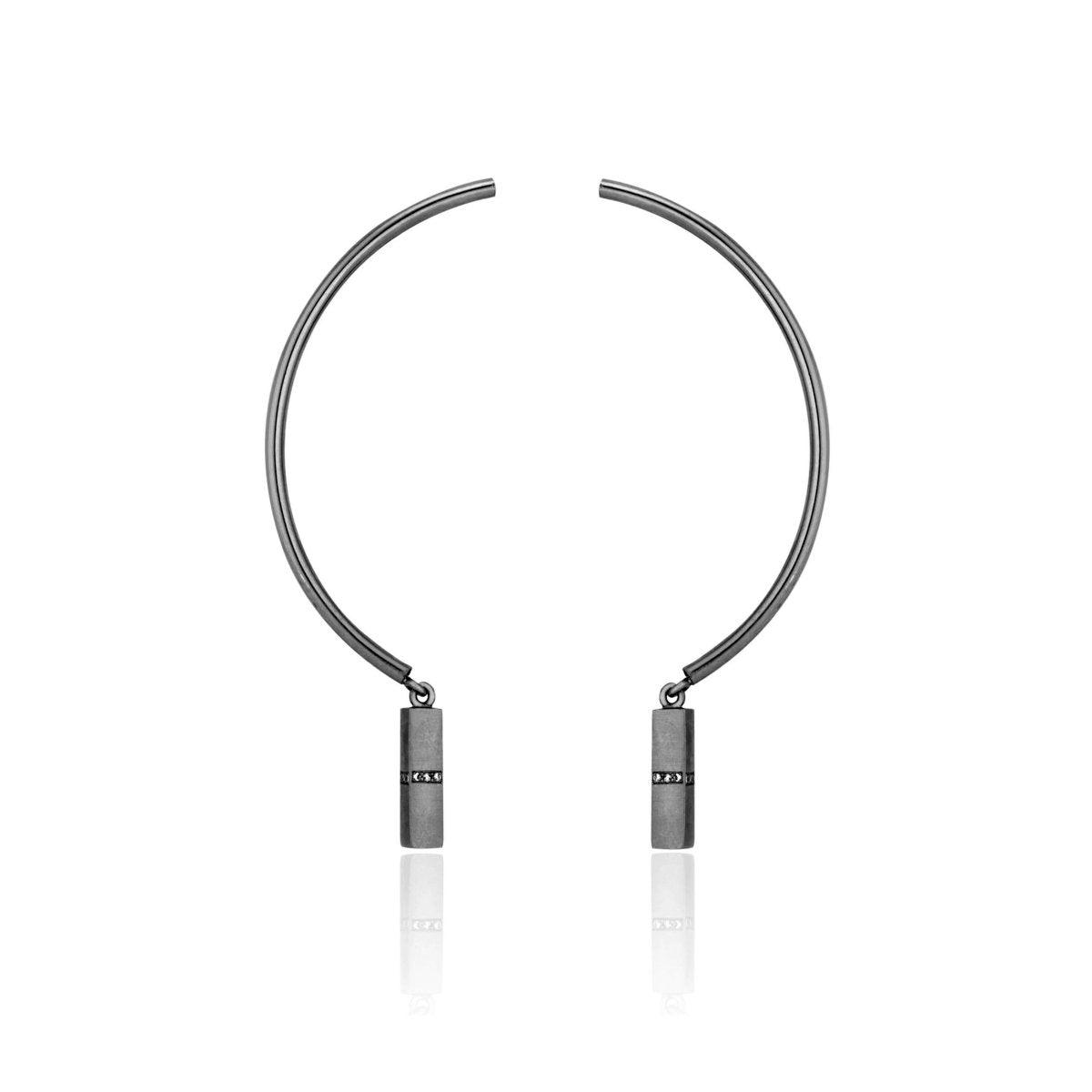 Sterling Silver Half Moon Hoops with Diamonds - Nataly Aponte